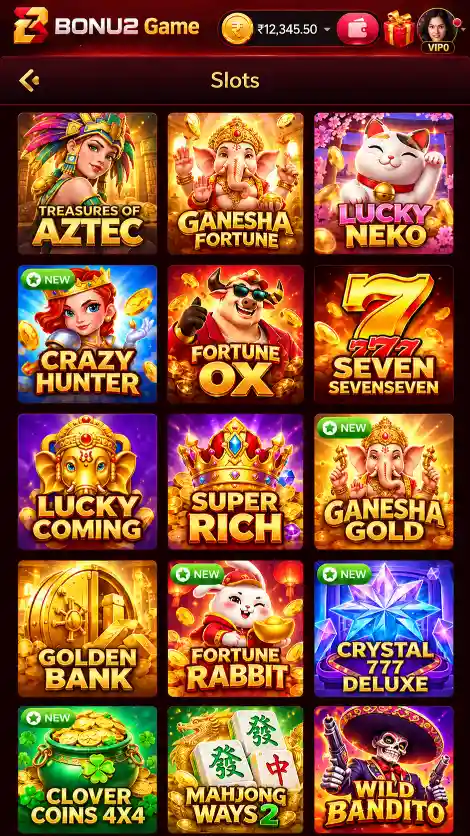 BONU2 Game slot games selection screen
